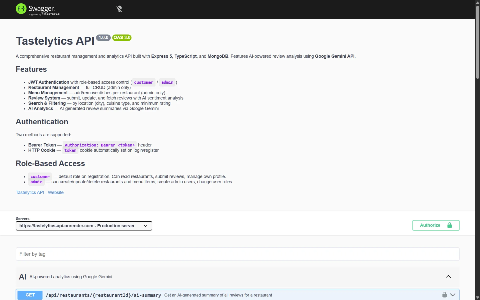 Tastelytics API